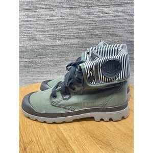 Palladium Baggy Boots Mens 8 Green Canvas Ripstop Fold Over High Top 02668-068